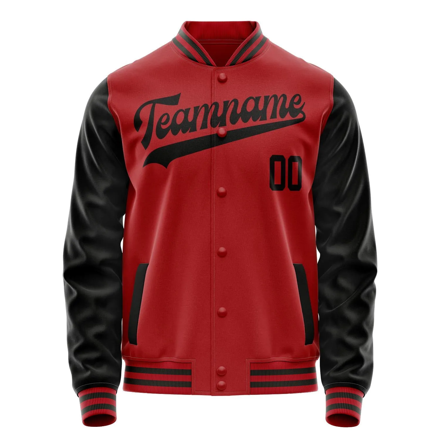 Custom Red Black Solid Color Varsity Letterman Jacket