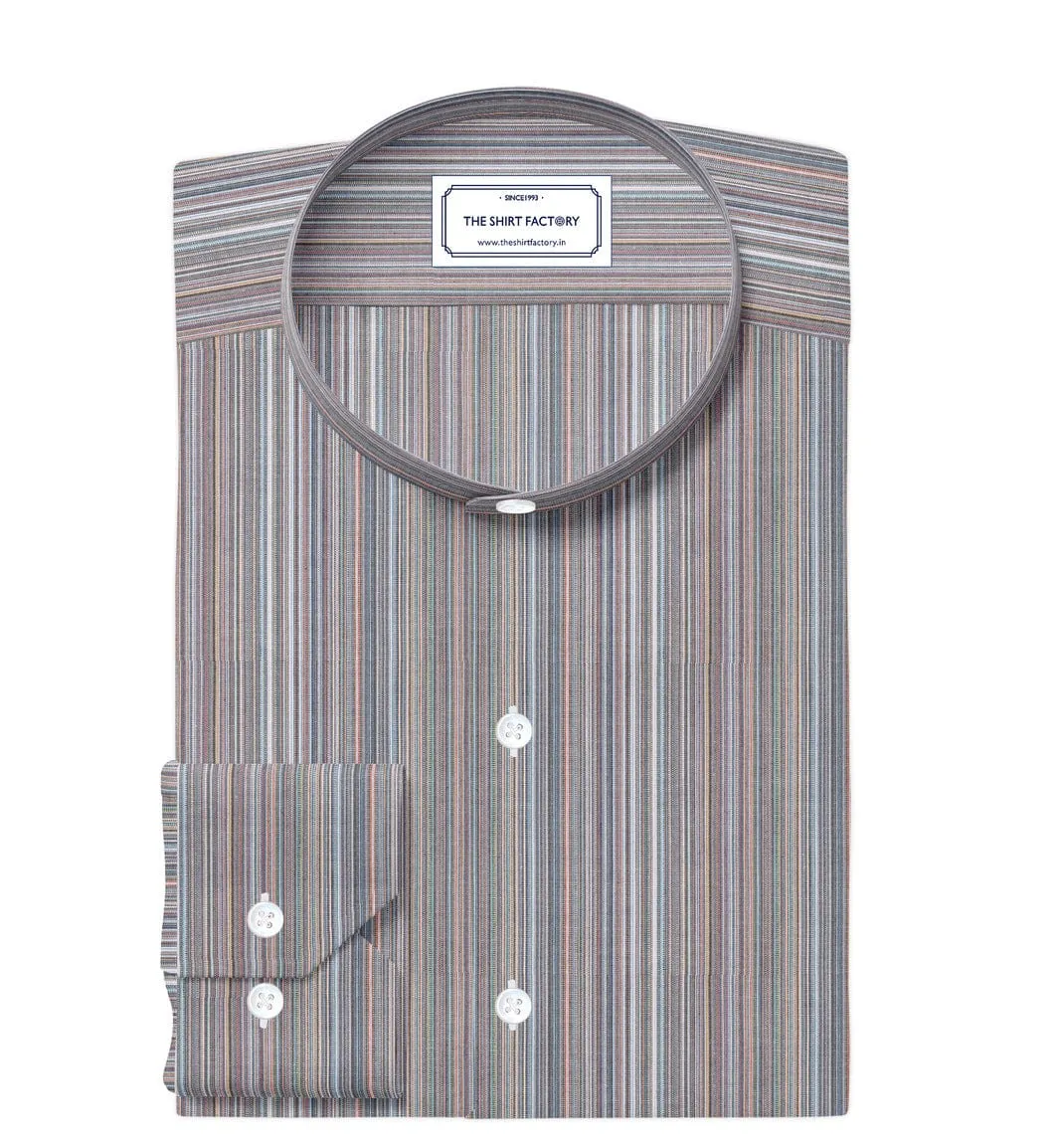 Custom Tailored Multicolour Striped Pure Cotton Shirt - CUS-10368
