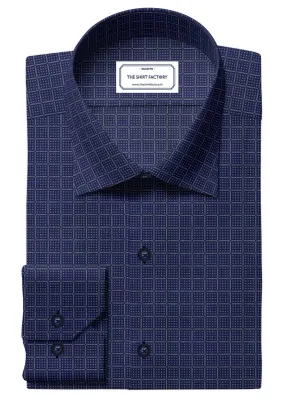 Custom Tailored Premium Cotton Navy Blue Shirt with Windowpane and Pin Check - CUS-10287