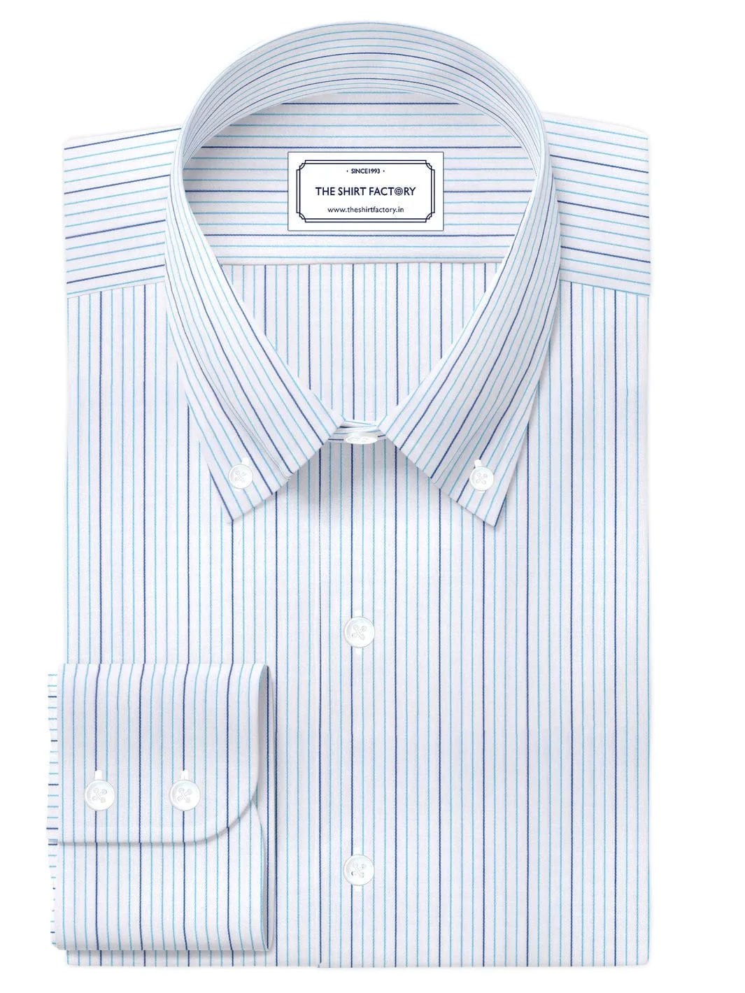 Custom Tailored Premium Cotton White & Blue Pencil Stripe Shirt - CUS-10295