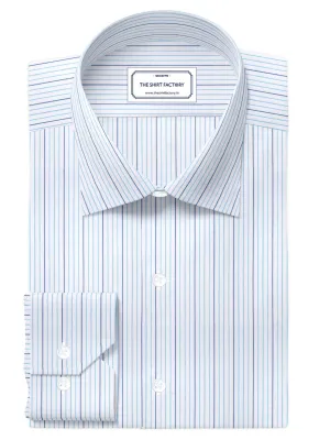 Custom Tailored Premium Cotton White & Blue Pencil Stripe Shirt - CUS-10295