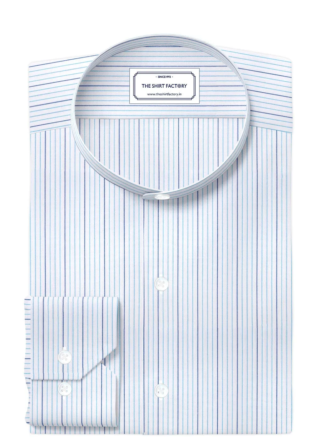 Custom Tailored Premium Cotton White & Blue Pencil Stripe Shirt - CUS-10295