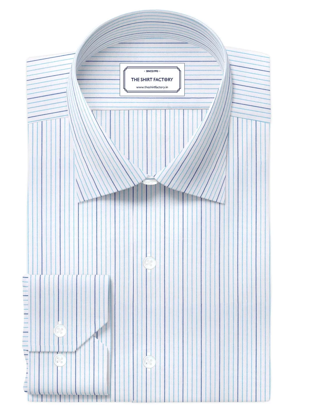 Custom Tailored Premium Cotton White & Blue Pencil Stripe Shirt - CUS-10295