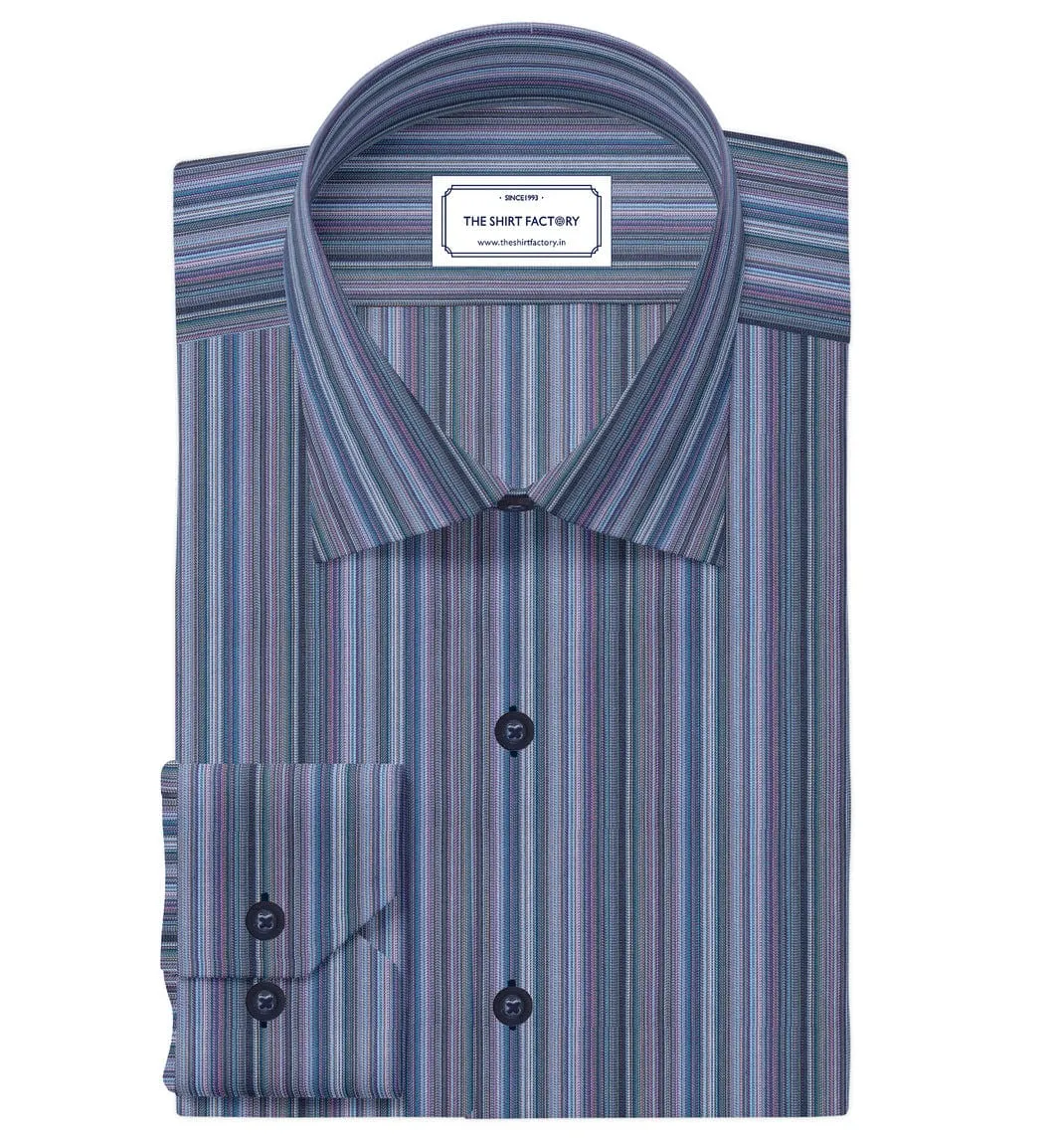 Custom Tailored Pure Cotton Multicolor Stripes Shirt - CUS-10369