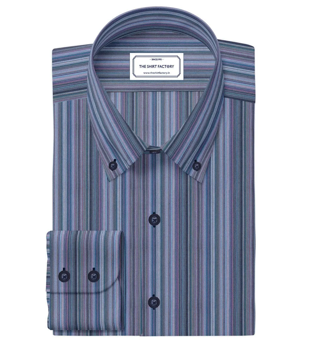 Custom Tailored Pure Cotton Multicolor Stripes Shirt - CUS-10369