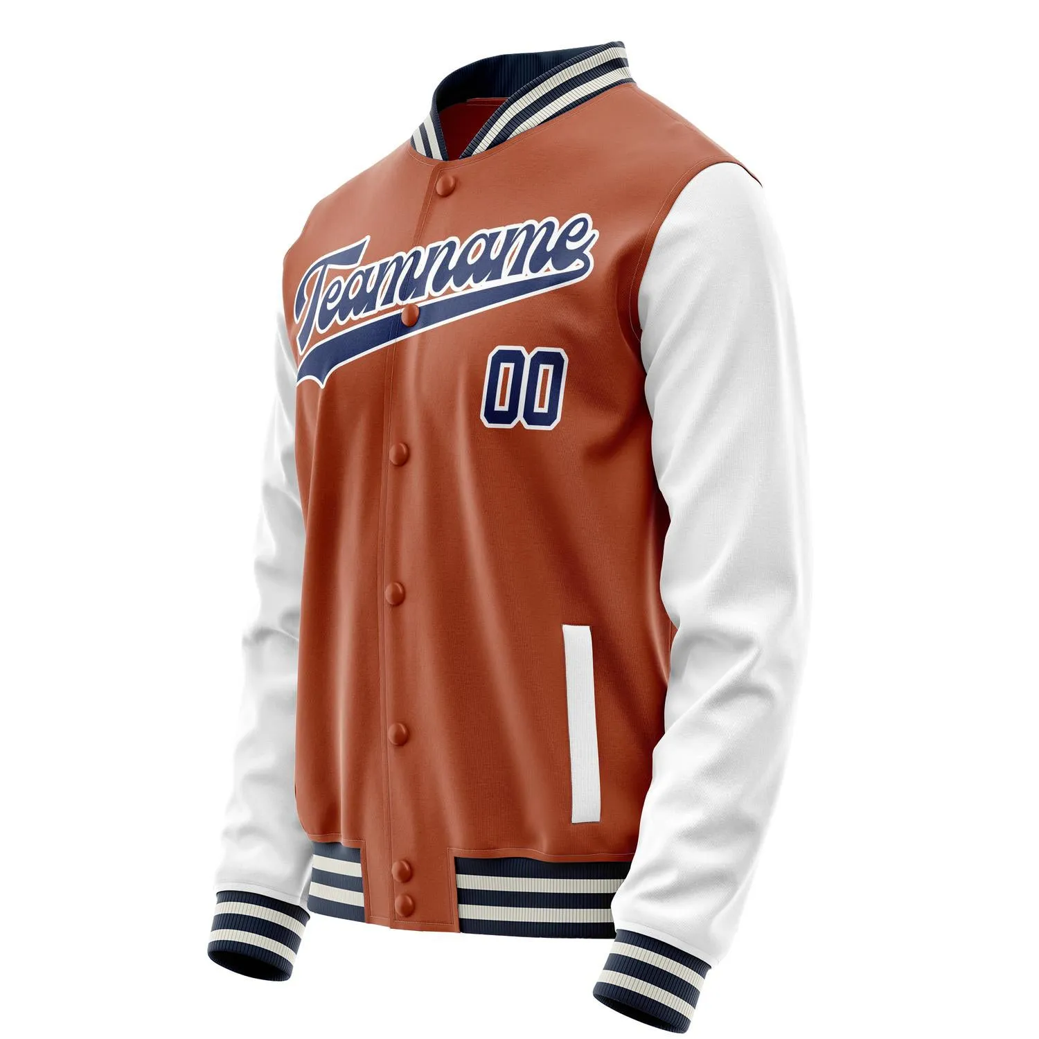 Custom Texas-Orange White Solid Color Varsity Letterman Jacket
