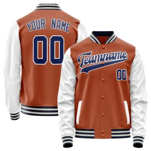 Custom Texas-Orange White Solid Color Varsity Letterman Jacket