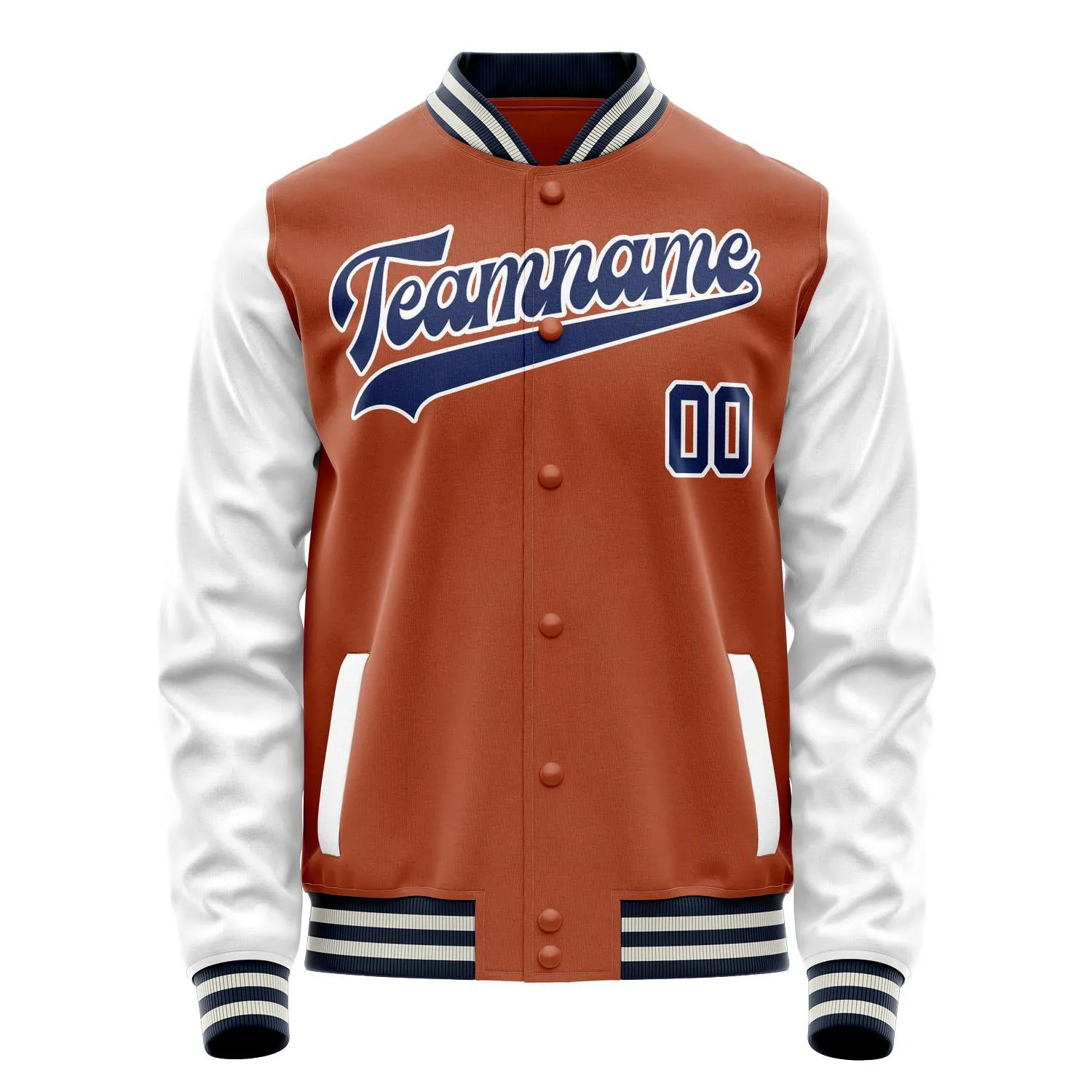 Custom Texas-Orange White Solid Color Varsity Letterman Jacket
