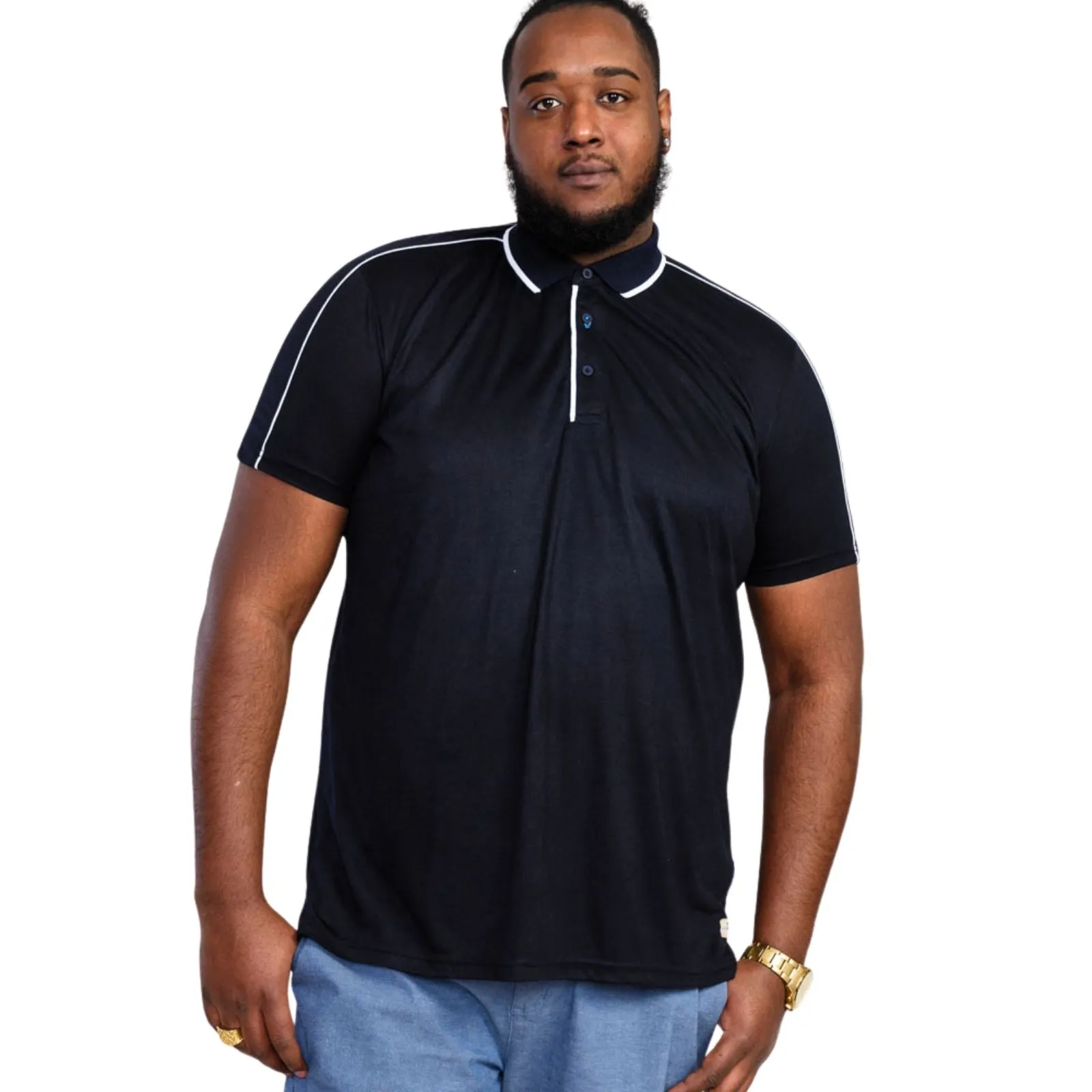 D555 Mens Sussex Big & Tall Jersey Ribbed Collar Polo Shirt - Dark Navy