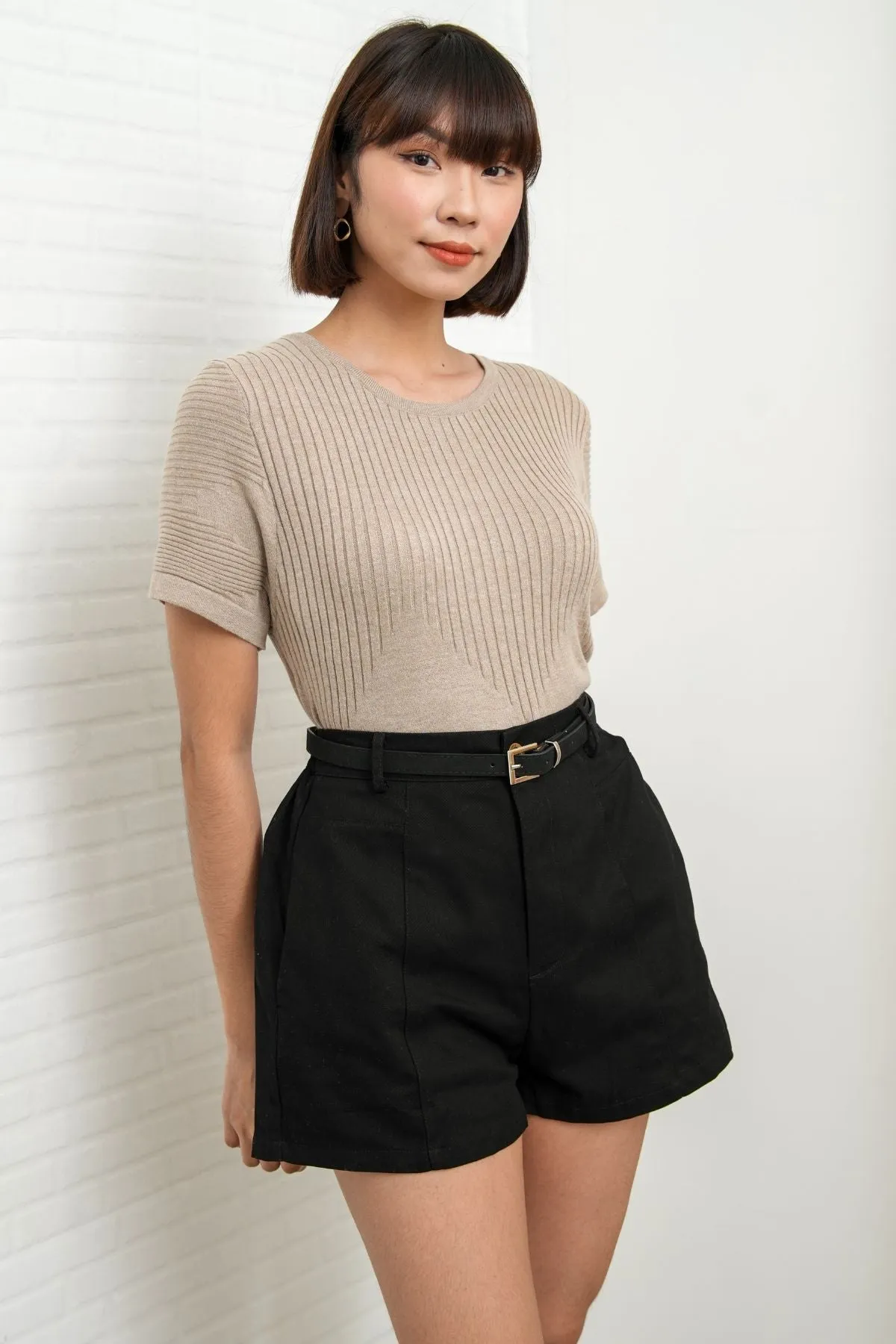 DARCY Tailored High Waist Belted Shorts (Black)