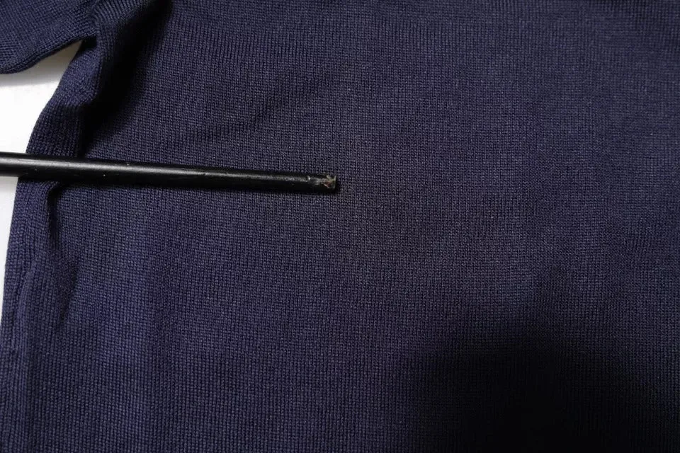 Dark Blue Silk Collared Pullover Sweater