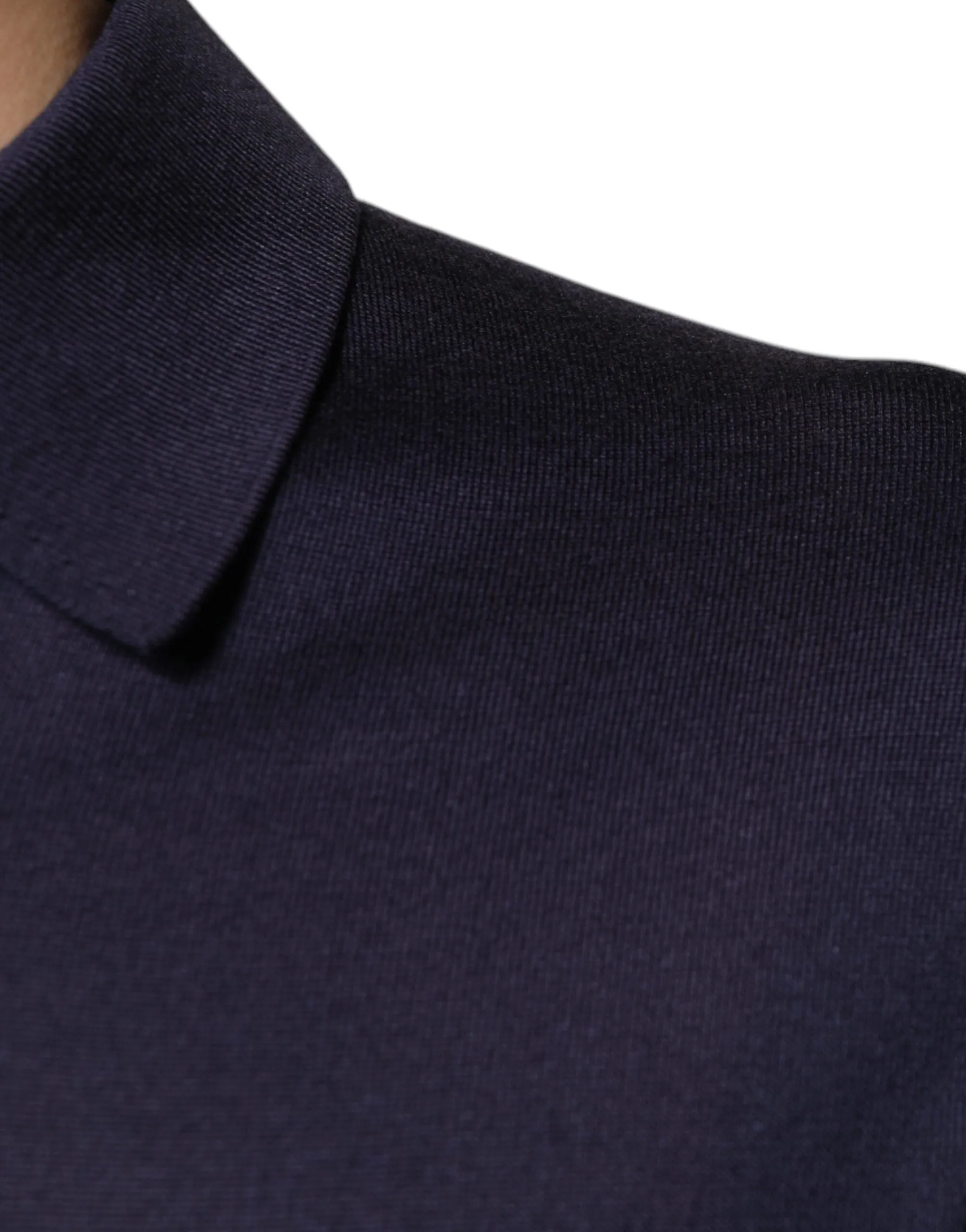 Dark Blue Silk Collared Pullover Sweater