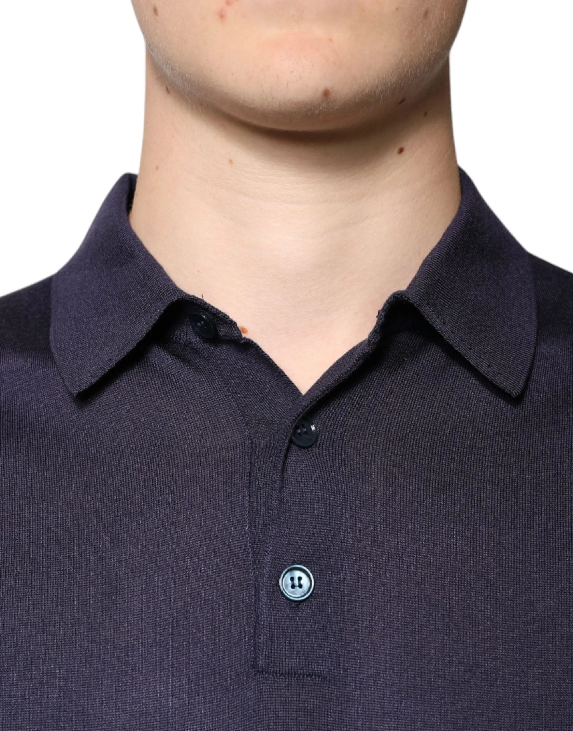 Dark Blue Silk Collared Pullover Sweater