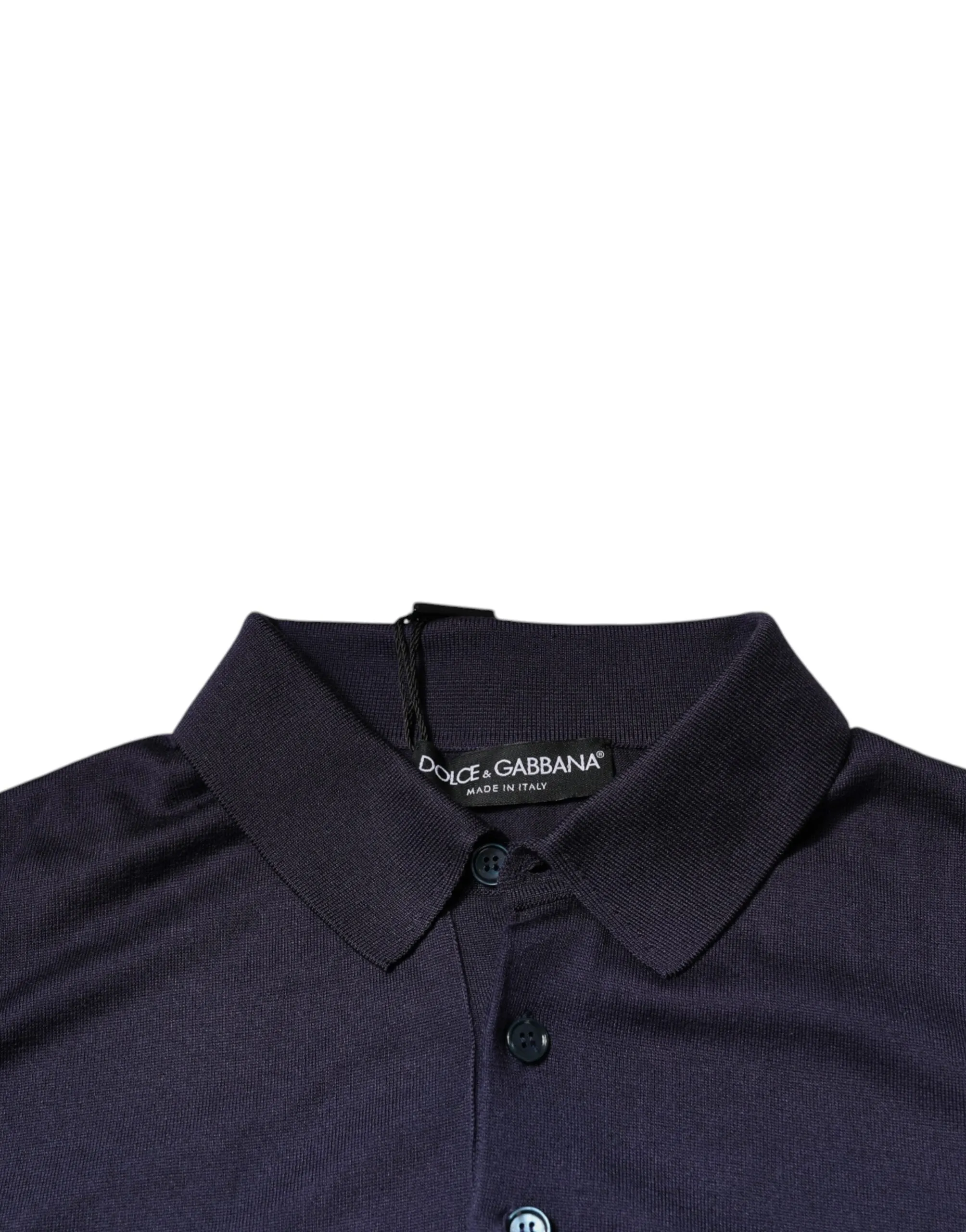 Dark Blue Silk Collared Pullover Sweater