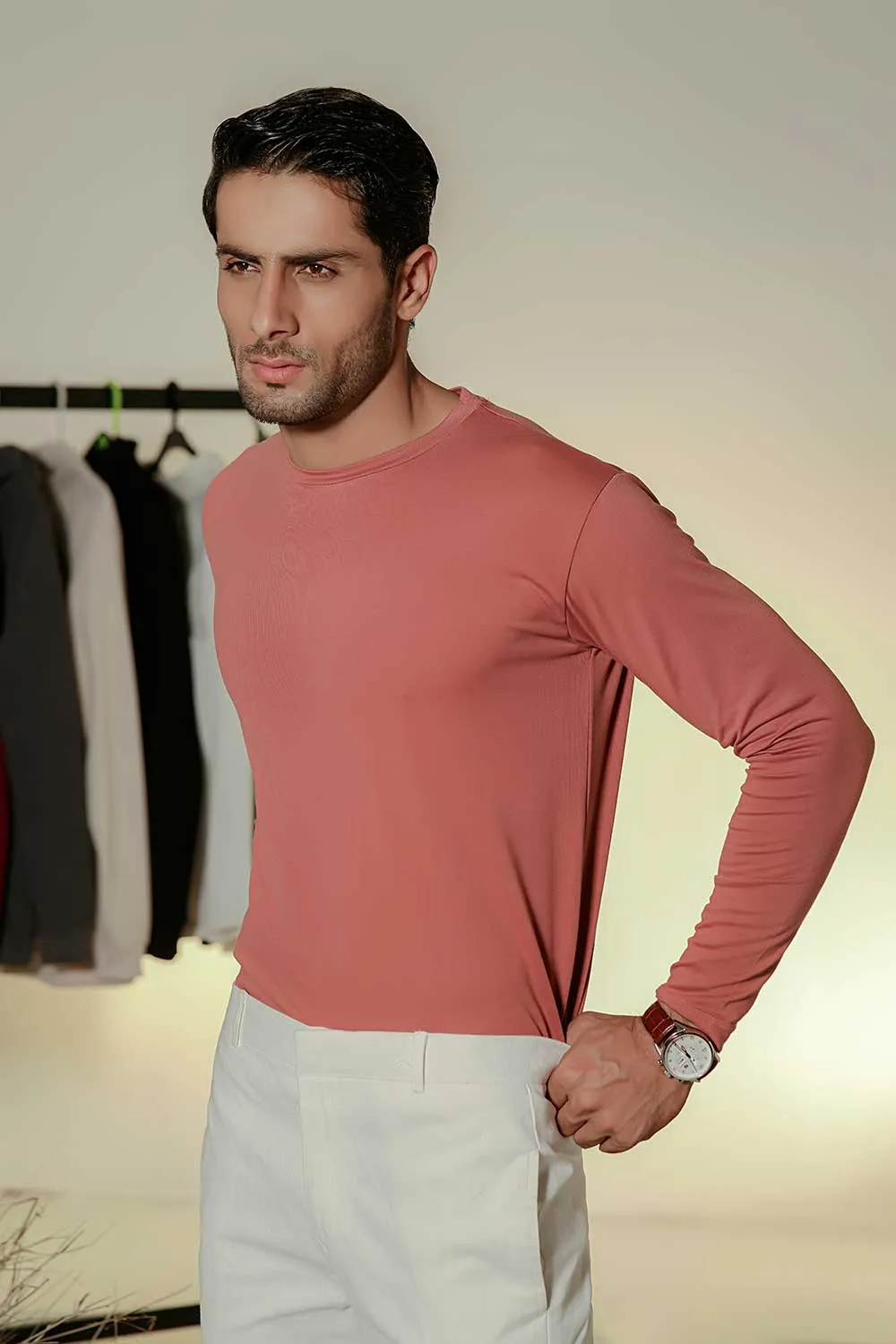 Deep Pink Full Sleeves Crew Neck