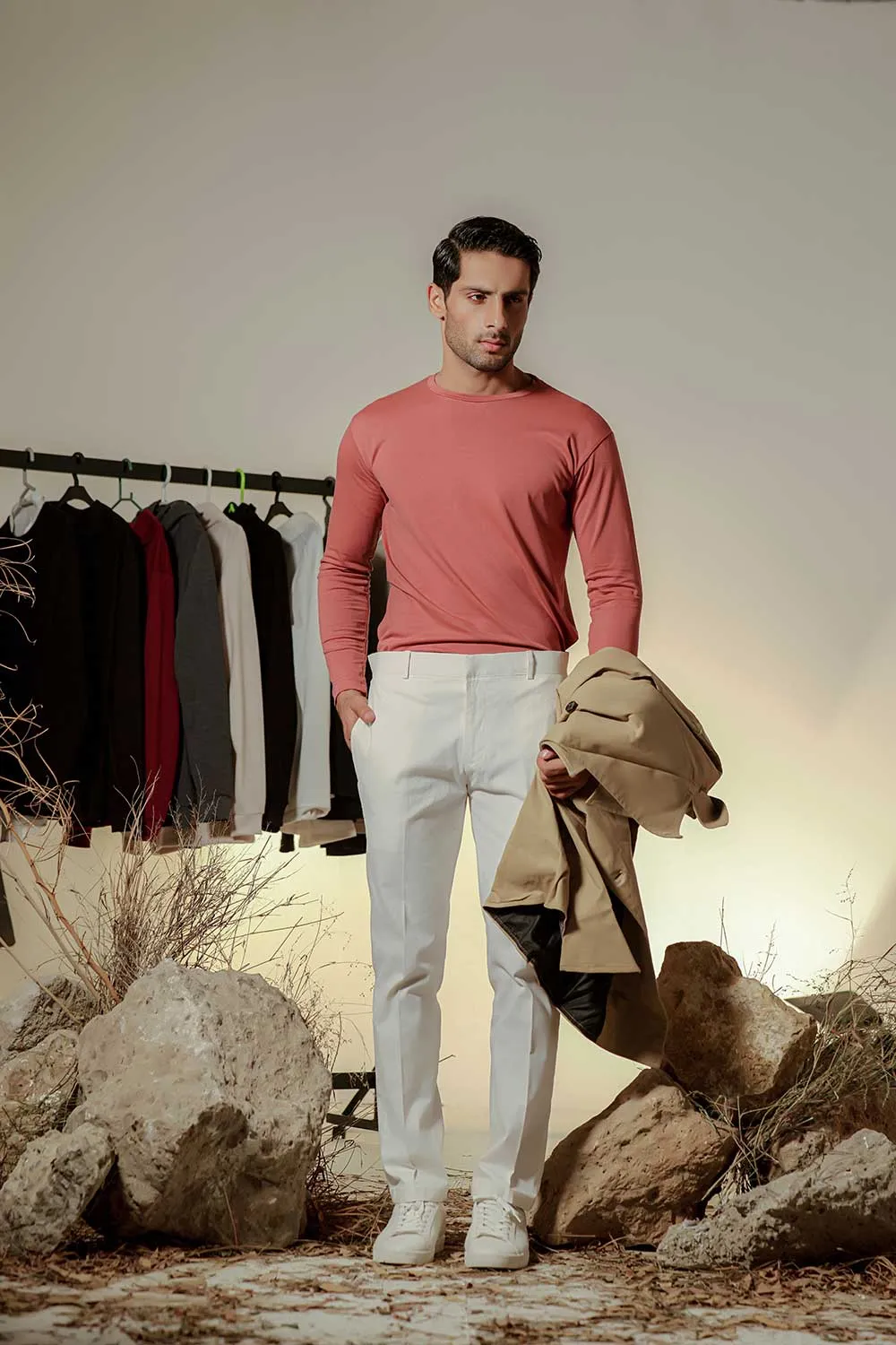 Deep Pink Full Sleeves Crew Neck