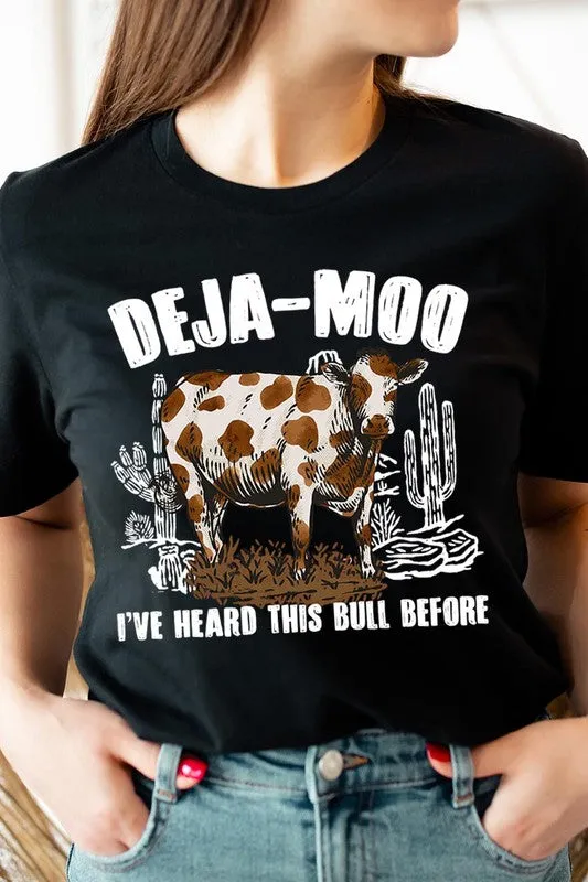 Deja Moo Bull Western Cow Graphic T Shirts