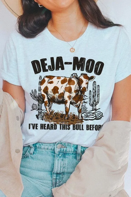 Deja Moo Bull Western Cow Graphic T Shirts