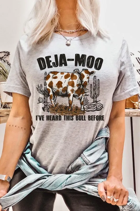 Deja Moo Bull Western Cow Graphic T Shirts