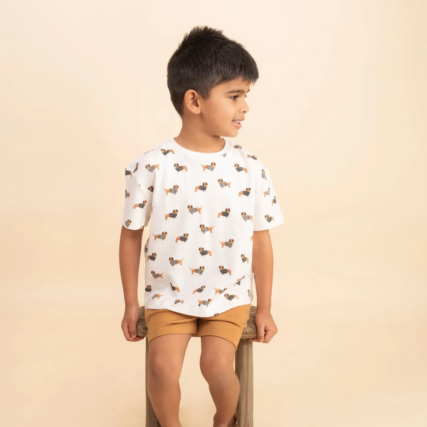 Dog Printed Relaxed Tee & Shorts Set