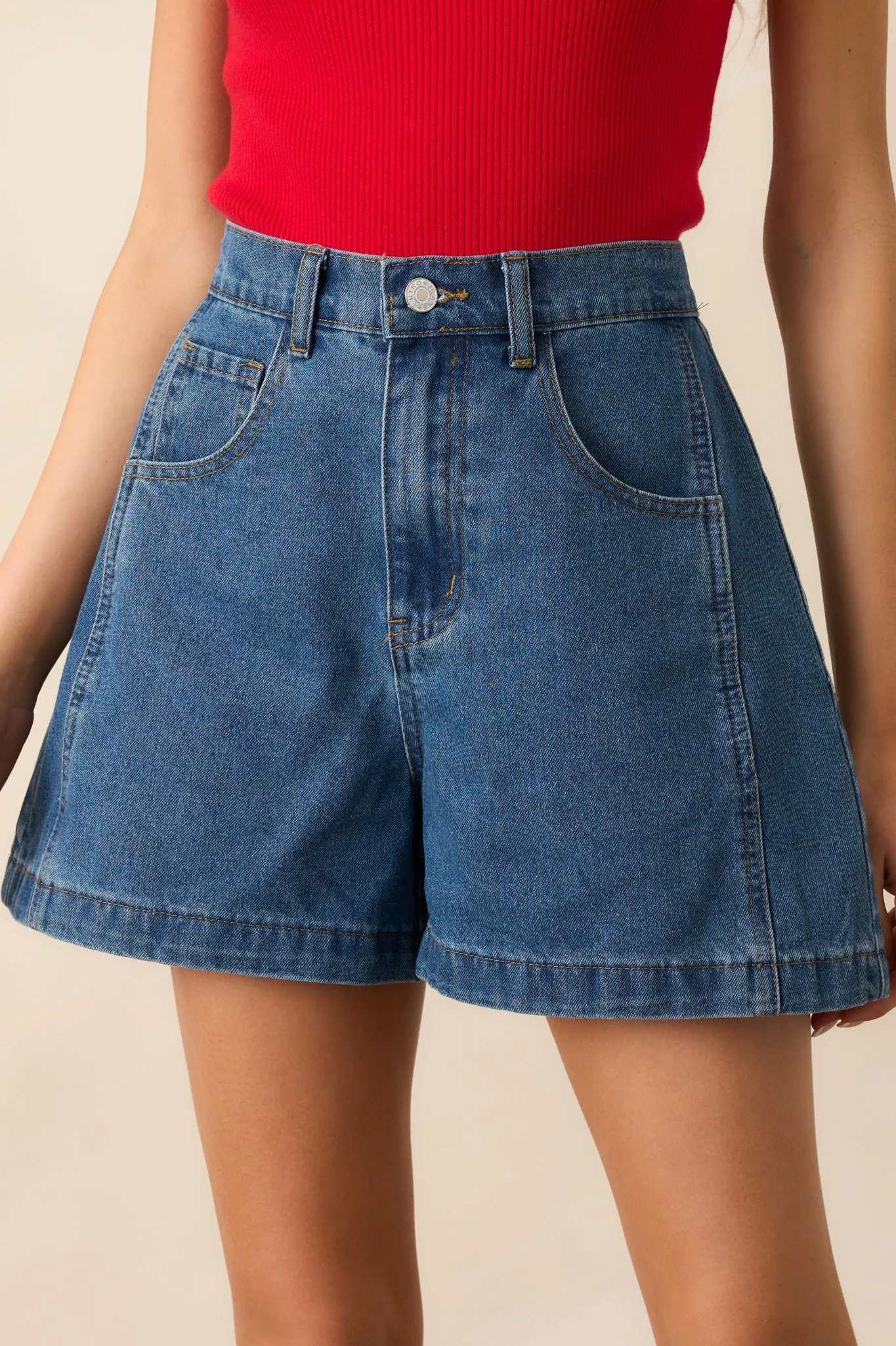 Doing It My Way Dark Wash Cotton High Waisted Denim Shorts