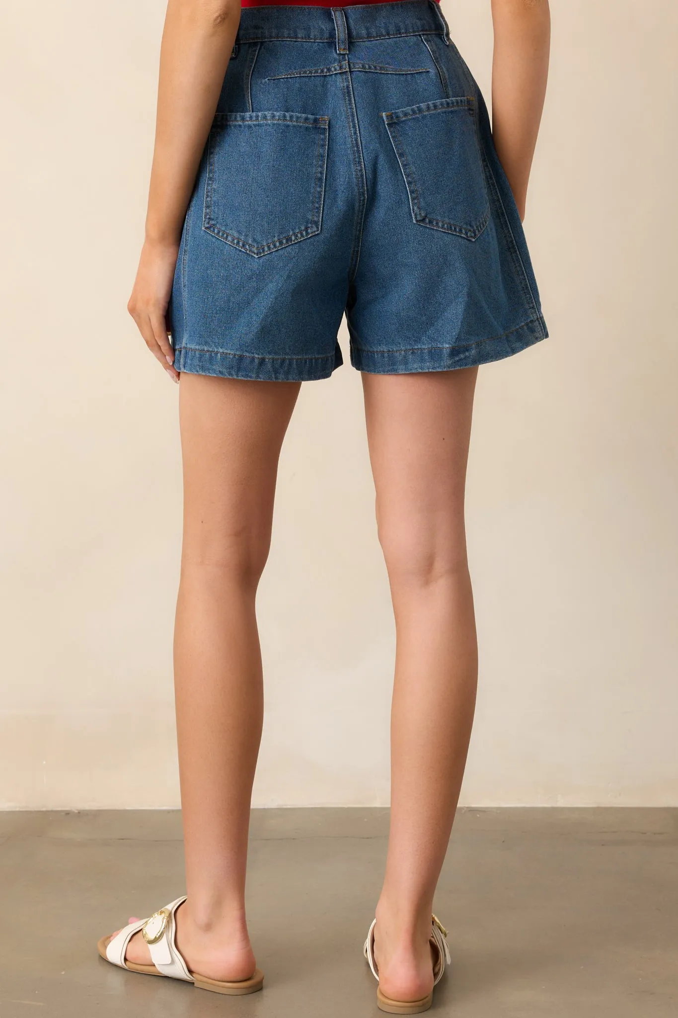 Doing It My Way Dark Wash Cotton High Waisted Denim Shorts