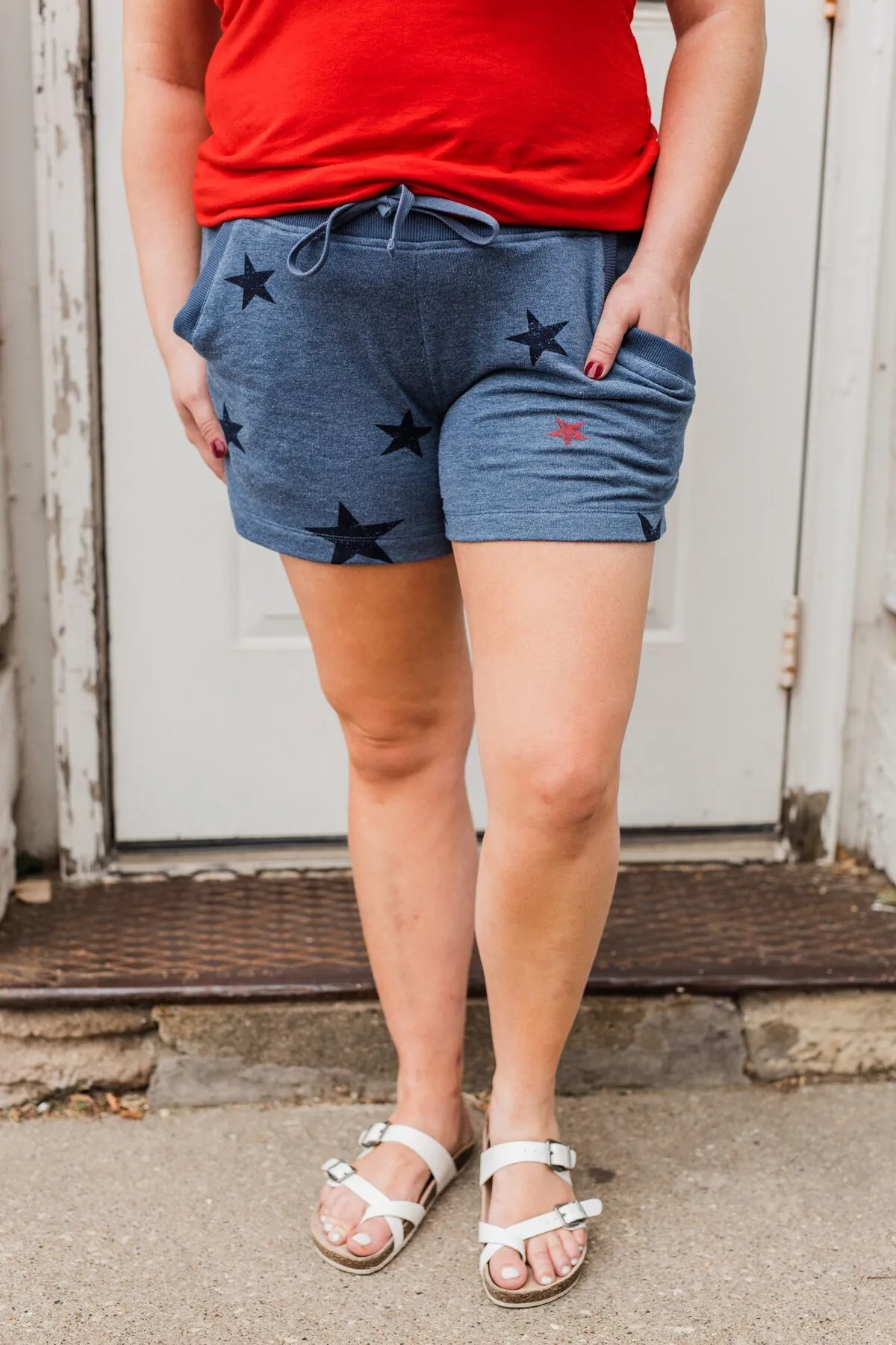 Drawstring Star Lounge Shorts- Light Navy