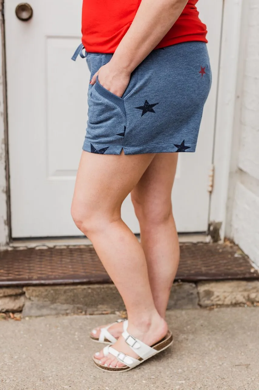Drawstring Star Lounge Shorts- Light Navy