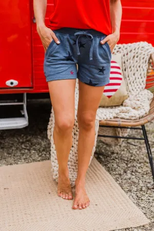 Drawstring Star Lounge Shorts- Light Navy