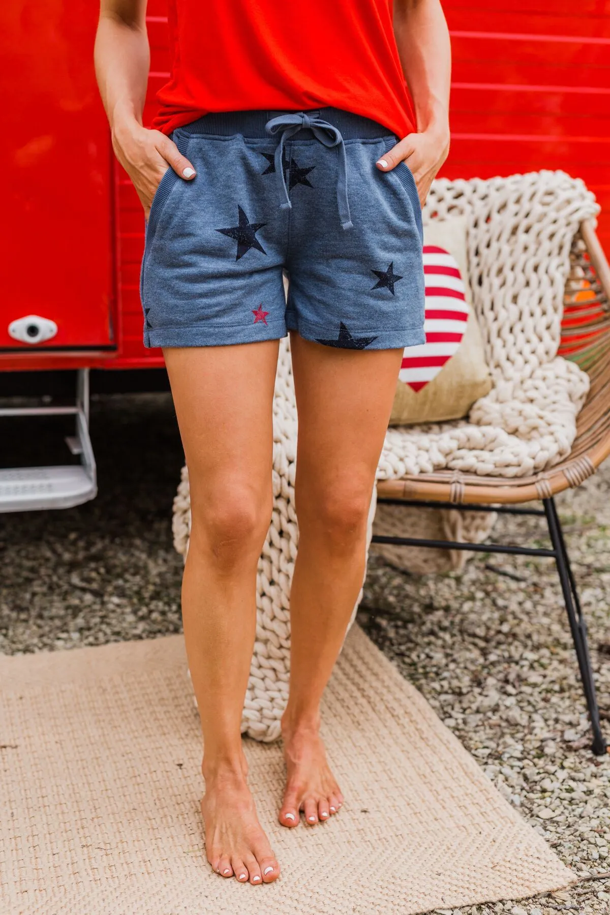 Drawstring Star Lounge Shorts- Light Navy