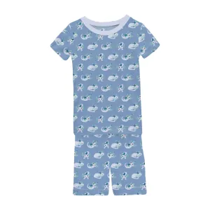 Dream Blue Axolotl Party Short Sleeve Pajama Set with Shorts - Kickee Pants