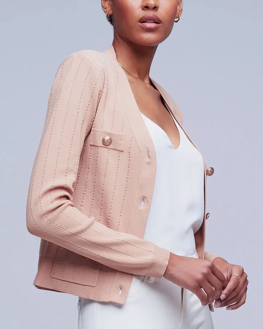 Dusty Pink Ribbed Calypso Cardigan
