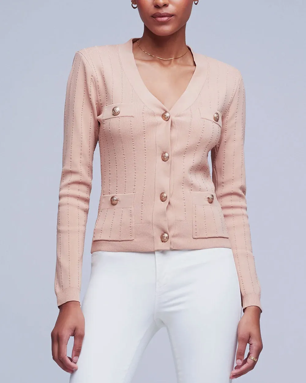 Dusty Pink Ribbed Calypso Cardigan