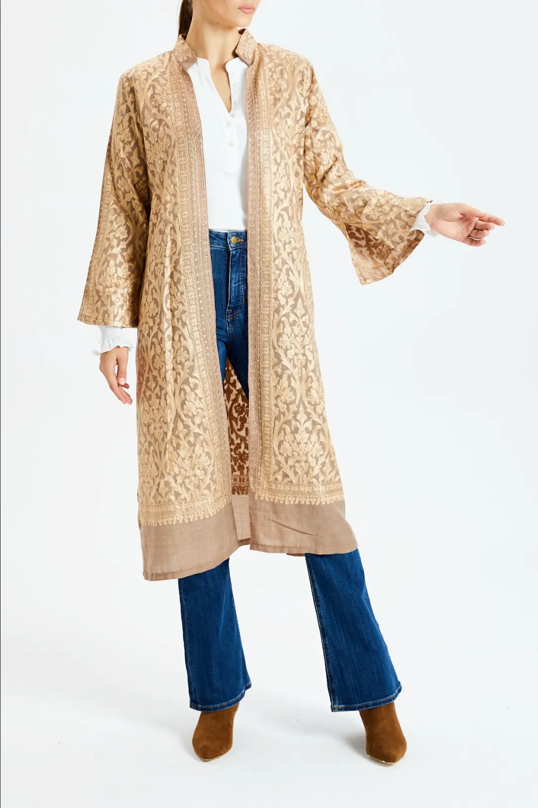 Embroidered Cashmere Golden Luxe Caftan