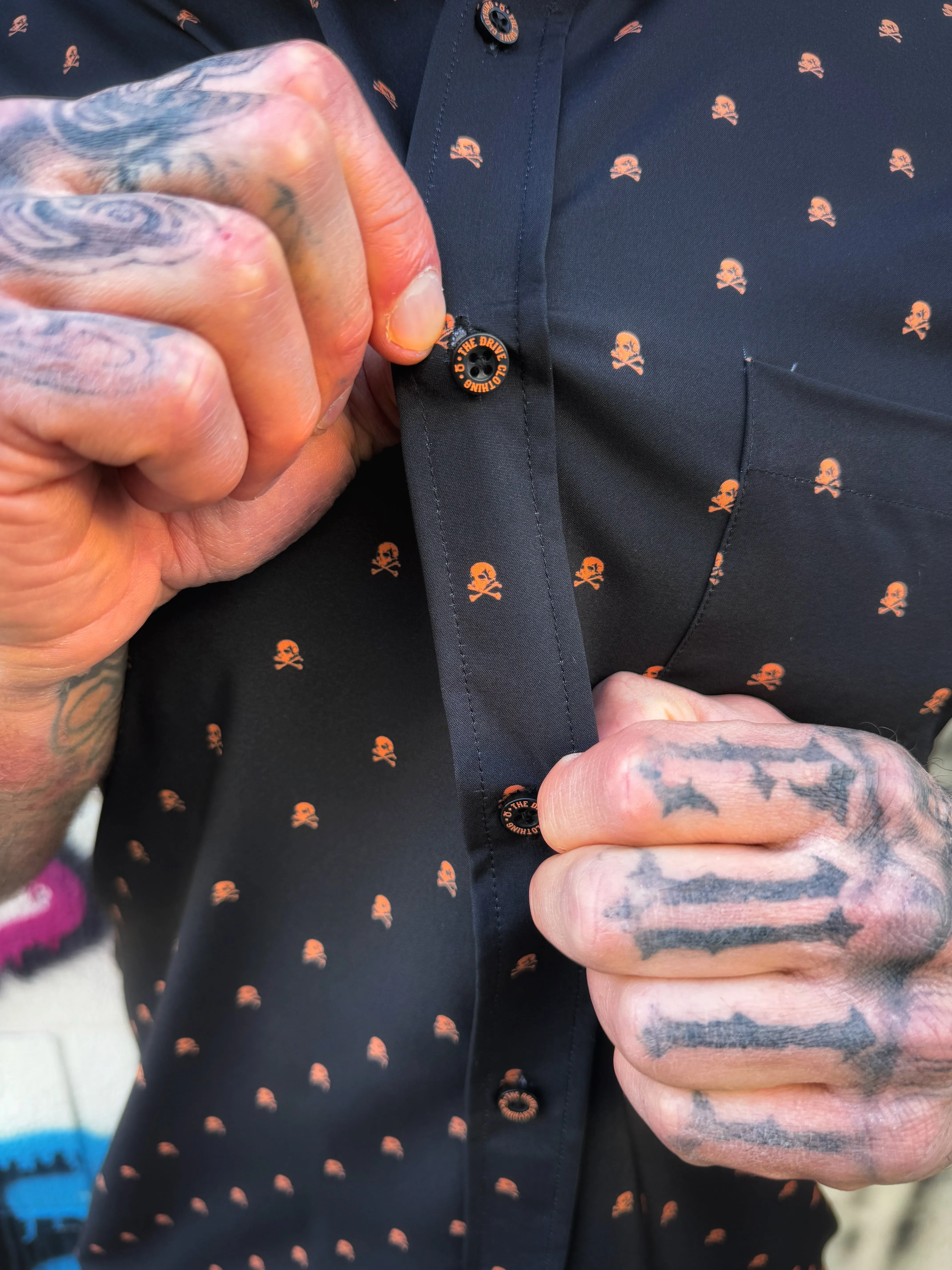 ESSENTIAL INFINITY ORANGE SKULL BUTTON UP