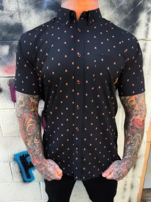 ESSENTIAL INFINITY ORANGE SKULL BUTTON UP