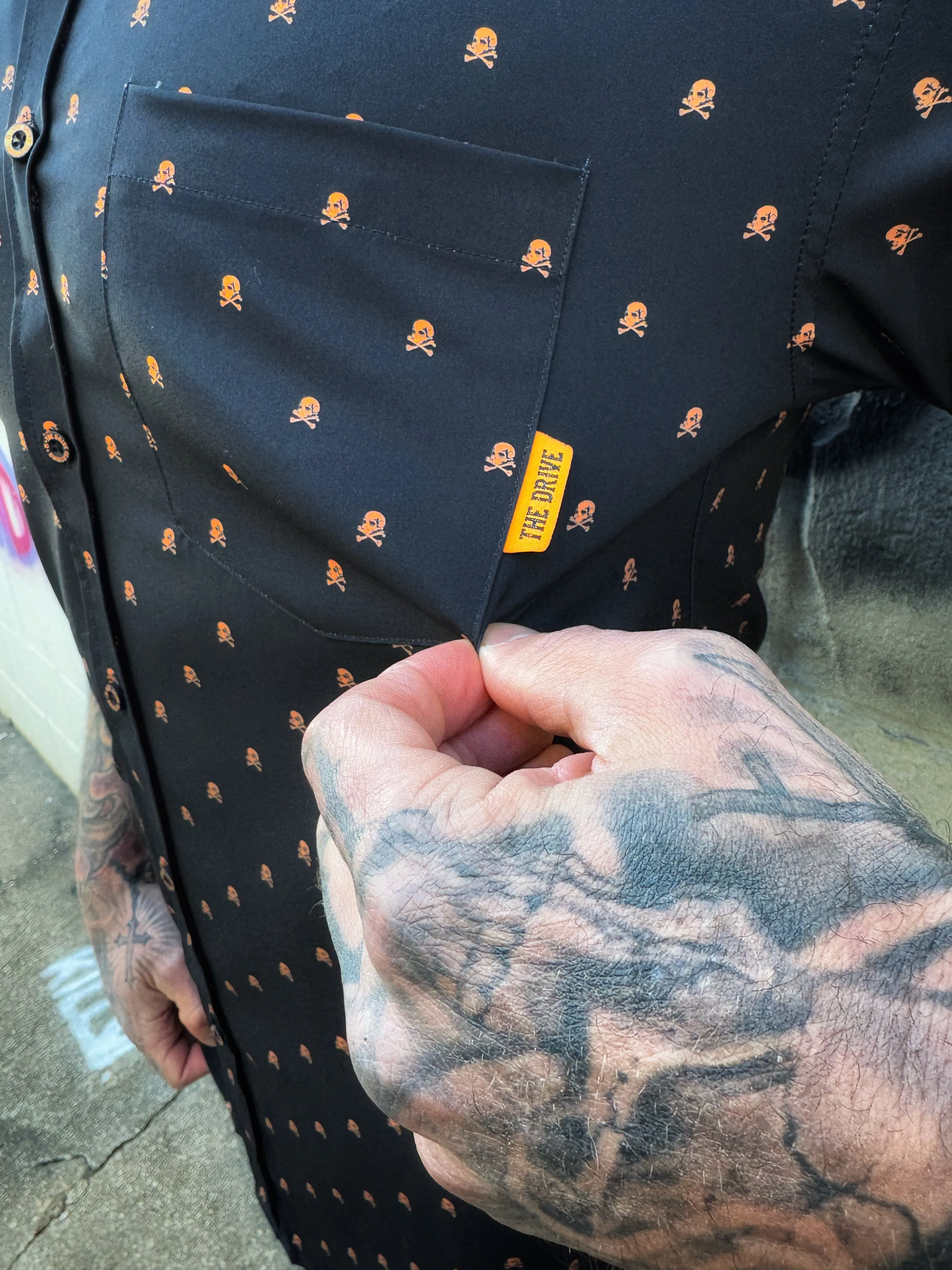 ESSENTIAL INFINITY ORANGE SKULL BUTTON UP