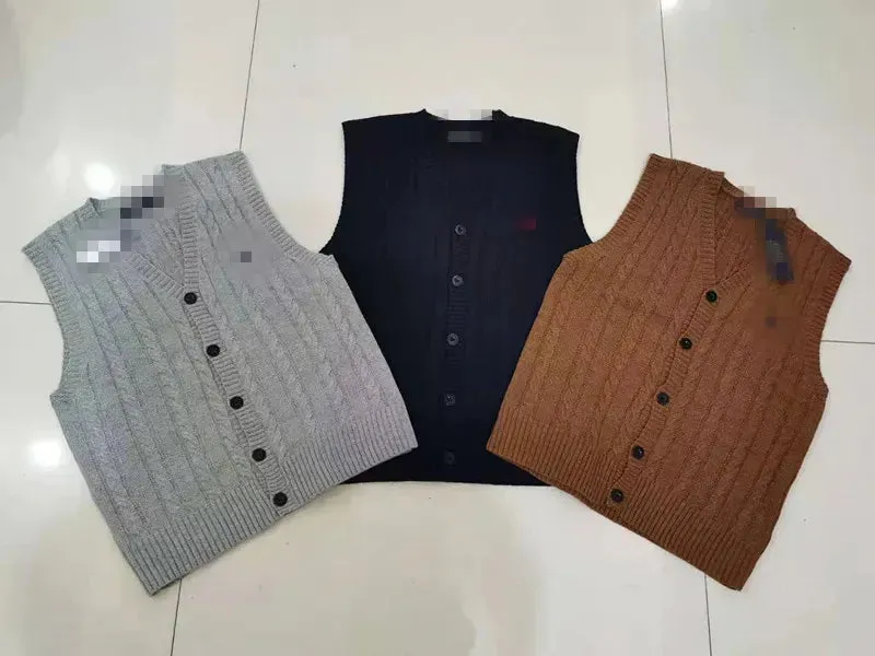 Fashionable men's designer sweater, European and American warm and slim fit casual V-neck sweater, embroidered sleeveless men's cardigan top