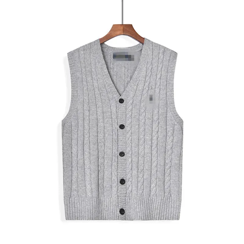Fashionable men's designer sweater, European and American warm and slim fit casual V-neck sweater, embroidered sleeveless men's cardigan top