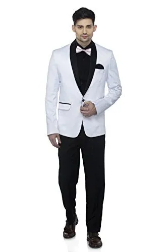 FAVOROSKI Designer Men's Slim Italian Fit Shawl Collar Tuxedo Suit Blazer, White (FAVBL161135-WHITE-XS)