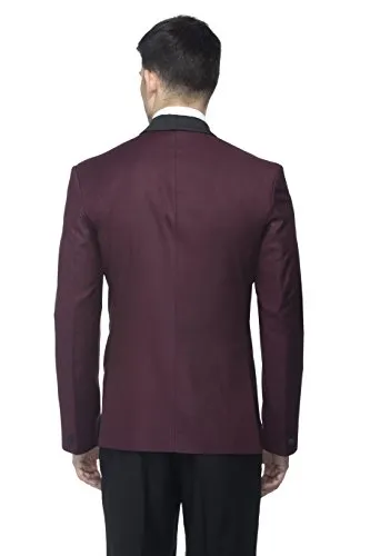 FAVOROSKI Designer Men's Slim Italian Fit Shawl Collar Tuxedo Suit Blazer (Wine, M)