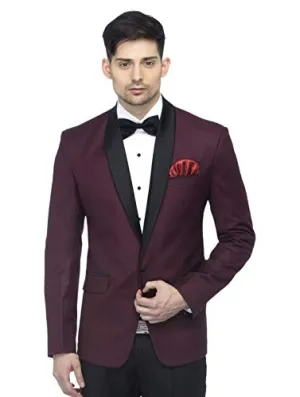 FAVOROSKI Designer Men's Slim Italian Fit Shawl Collar Tuxedo Suit Blazer (Wine, M)