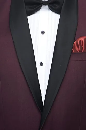 FAVOROSKI Designer Men's Slim Italian Fit Shawl Collar Tuxedo Suit Blazer (Wine, M)
