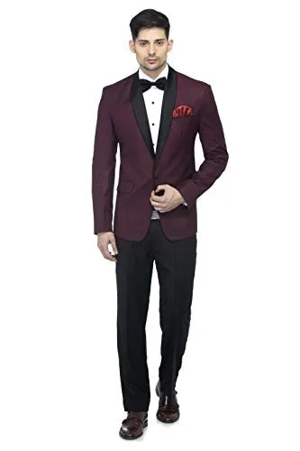 FAVOROSKI Designer Men's Slim Italian Fit Shawl Collar Tuxedo Suit Blazer (Wine, M)
