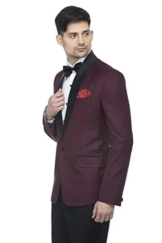 FAVOROSKI Designer Men's Slim Italian Fit Shawl Collar Tuxedo Suit Blazer (Wine, M)