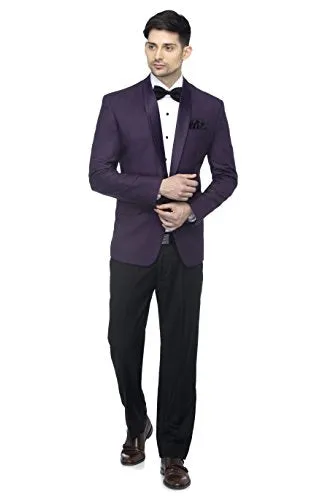 FAVOROSKI Designer Men's Solid Poly Viscose Slim Fit Shawl Collar Tuxedo Suit Blazer, Dark Purple (FAVBL161127-DPURPLE-M)