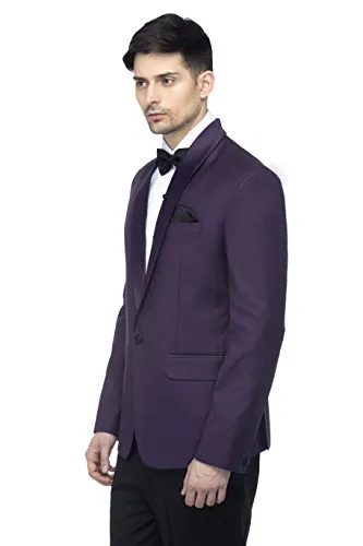FAVOROSKI Designer Men's Solid Poly Viscose Slim Fit Shawl Collar Tuxedo Suit Blazer, Dark Purple (FAVBL161127-DPURPLE-M)