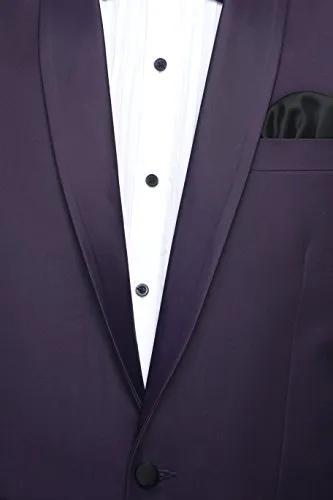 FAVOROSKI Designer Men's Solid Poly Viscose Slim Fit Shawl Collar Tuxedo Suit Blazer, Dark Purple (FAVBL161127-DPURPLE-M)