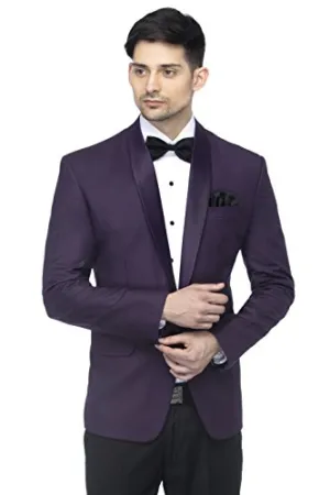 FAVOROSKI Designer Men's Solid Poly Viscose Slim Fit Shawl Collar Tuxedo Suit Blazer, Dark Purple (FAVBL161127-DPURPLE-M)