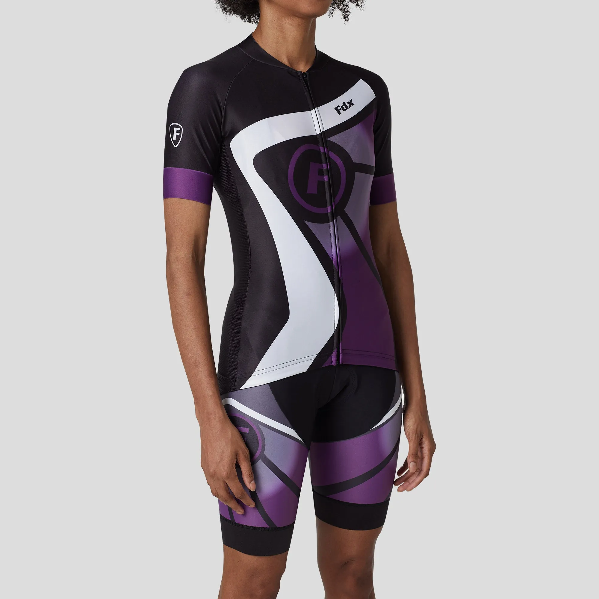 Fdx Women's & Girl's Set Signature Purple Short Sleeve Cycling Jersey & Bib Shorts